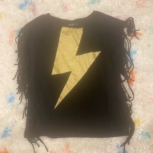 Y Porque Black and Gold Fringe Sleeveless Shirt Ziggy Stardust Style